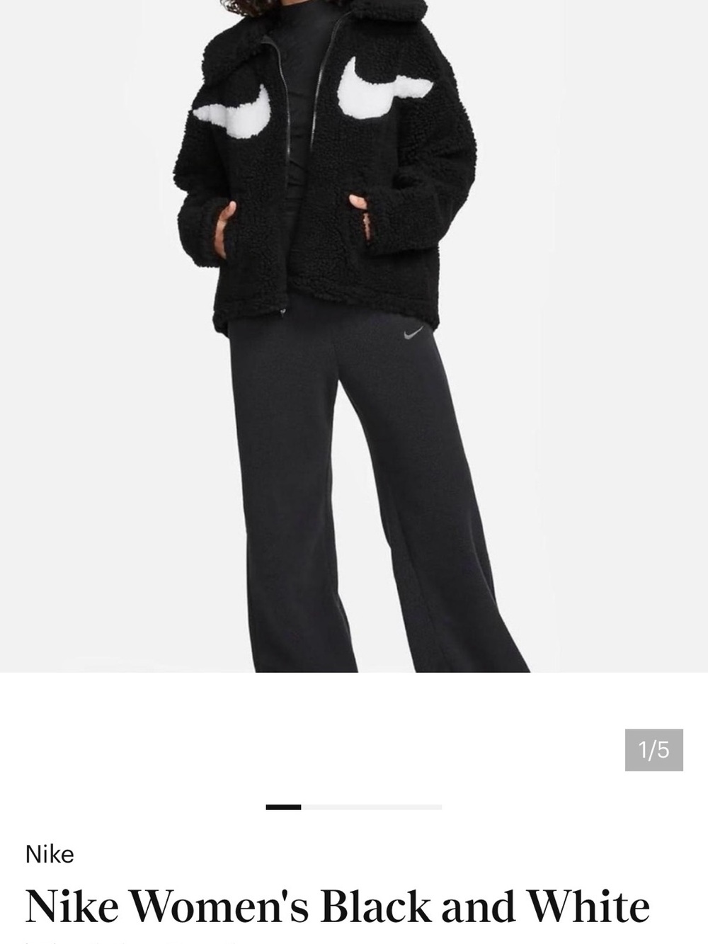 Nike Black Sherpa Fleece Mesh-Lined Jacket with White Logo Tag